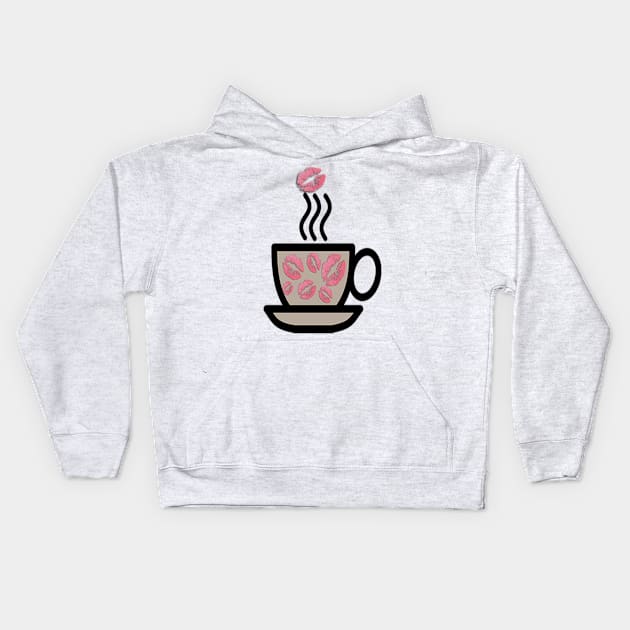 Coffee Lover Gifts, Cute Steaming Mug of Coffee with Pink Lips on Cup Kids Hoodie by tamdevo1